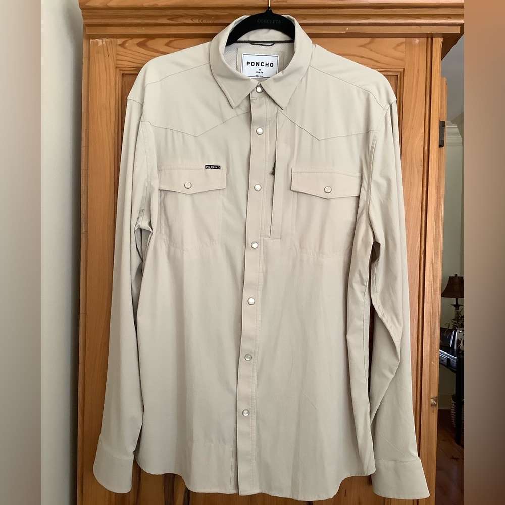Poncho Men's Casual Tan Button Down Shirt